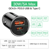 Baseus Quick Charge 4.0 3.0 USB Car Charger For Xiaomi mi 9 Huawei P30 Pro QC4.0 QC3.0 QC 5A Fast PD Car Charging Phone Charger