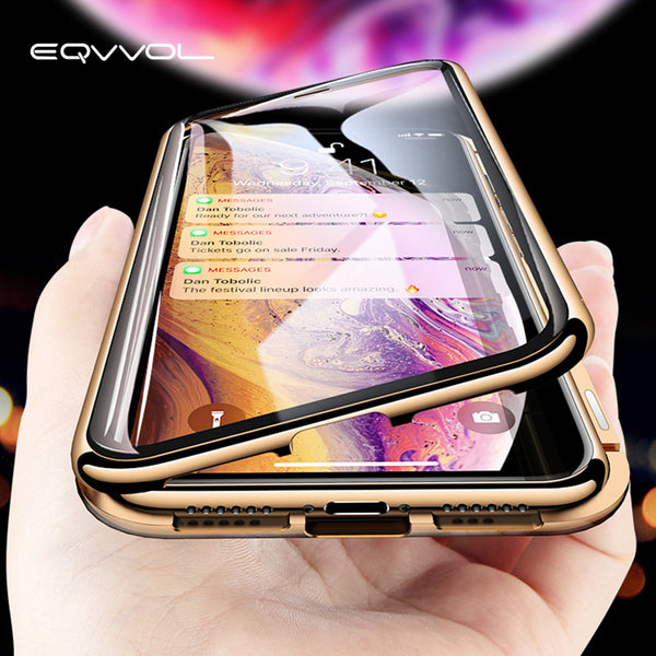 Eqvvol Metal Magnetic Adsorption Case For iPhone XS MAX X XR 8 7 Plus 6 6s Case Double Sided Glass Magnet Case Cover 7Plus Funda