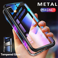 GETIHU Metal Magnetic Case for iPhone XR XS MAX X 8 Plus 7 +Tempered Glass Back Magnet Cases Cover for iPhone 7 6 6S Plus Case